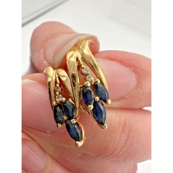 14K Solid Gold Natural Sapphire & Diamond Earrings – Marquise Cut, JC Penney - Picture 8 of 9